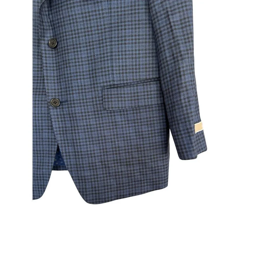 NWT Michael Kors Mens Blue Plaid Wool Silk Blend Blazer Sport Coat Jacket Sz 42